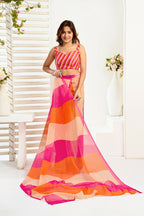 Vastranavya Multicolor Digital Printed Linen Ready To Wear Designer Saree with Unstitched Blouse | Grocsy