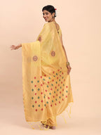 Shree Shyam Fashion Linen Cotton Yellow Saree | Grocsy