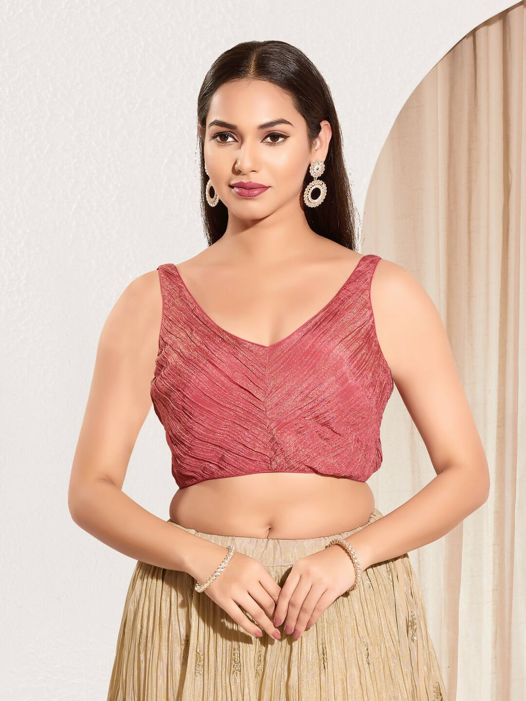 Joban Fashion Onion Pink Tissue Padded Blouse With Sweetheart Neck Sleeveless | Grocsy