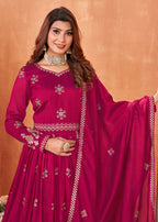 Hot Pink Festive Embroidered Art Silk Anarkali Suit - Emponline | Grocsy