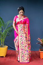 Jyoti Fashion Women's Pink Paithani Silk Zari Woven Saree with Blouse | Grocsy