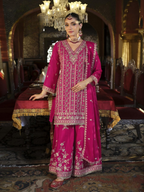 Anaita Rani-Pink Heavy Chinon Readymade Palazzo Suit with Heavy Embroidery Work | Grocsy