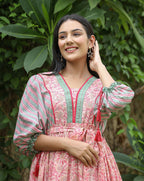 Kaajh Women's Pink Hand Block Printed Dress | Grocsy