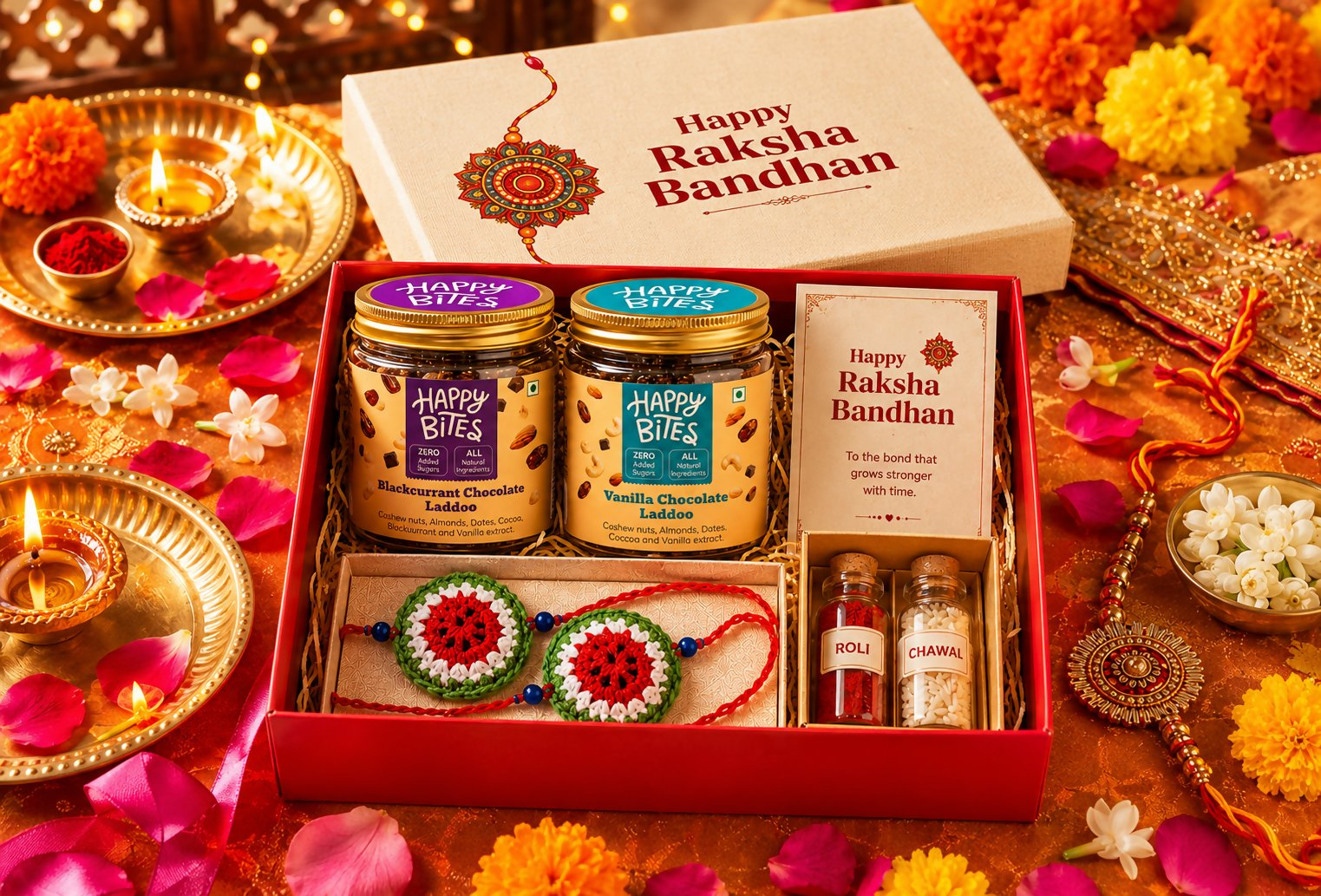 Happy Bites Rakhi Gift Hamper – Joyful Indulgence | Grocsy