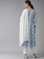 Yufta Blue & White A-Line Dupatta Set | Grocsy