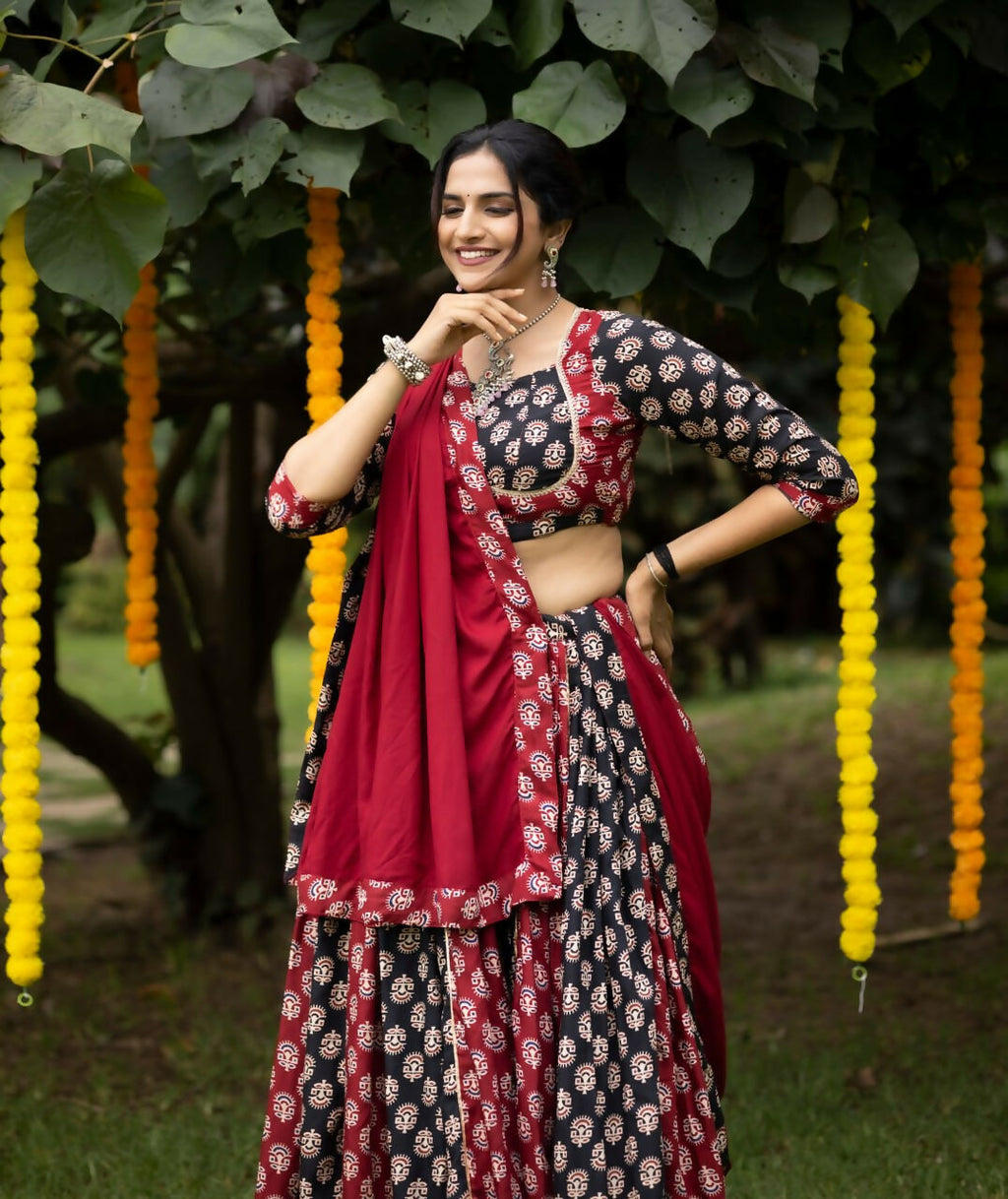 Yash Enterprise Multi Color Rayon Cotton Embroidery Semi Stitched Navratri Top Chaniya Choli | Grocsy