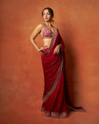 Joban Fashion Red Fandy Satin Silk Party Wear Sarees | Grocsy