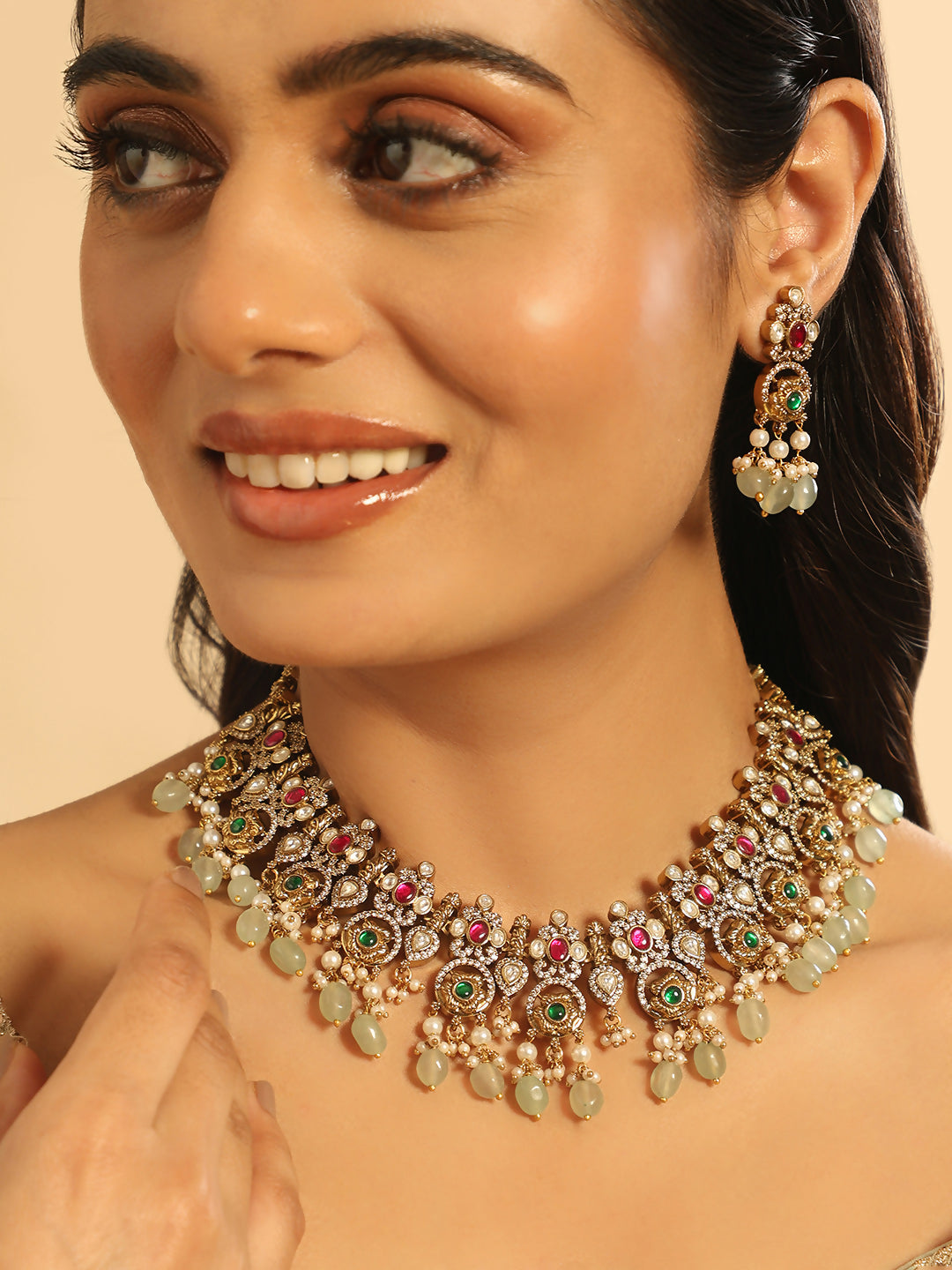 Nuyug 18K Gold Plated Divine Gold Tone Beaded Necklace Set | Grocsy