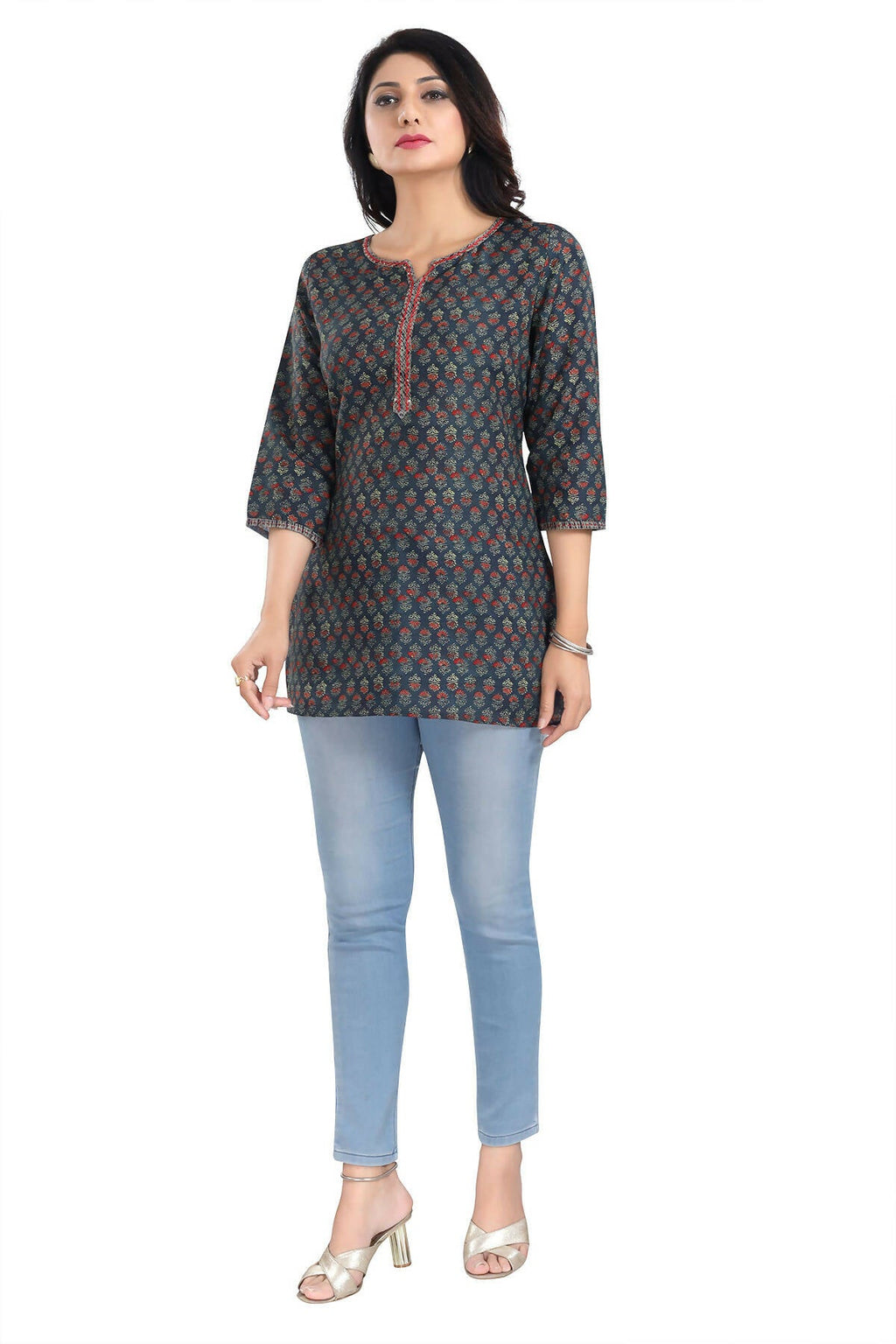 Snehal Creations Novel Navy Blue Rayon Short Kurti Tunic Top | Grocsy