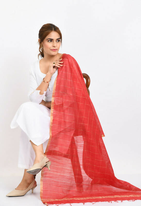 Mominos Fashion Moeza Women's Cotton Zari Box Red Dupatta | Grocsy
