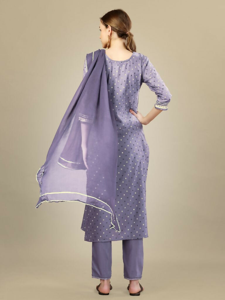 Jyoti Fashion Women's Lavender Silk Blend Embroidery & Sequence work Kurta with Trouser & Dupatta | Grocsy
