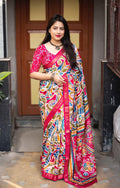Rani Cotton Crepe Batik Print Saree with Unstitched Blouse - Hiral Fashion | Grocsy