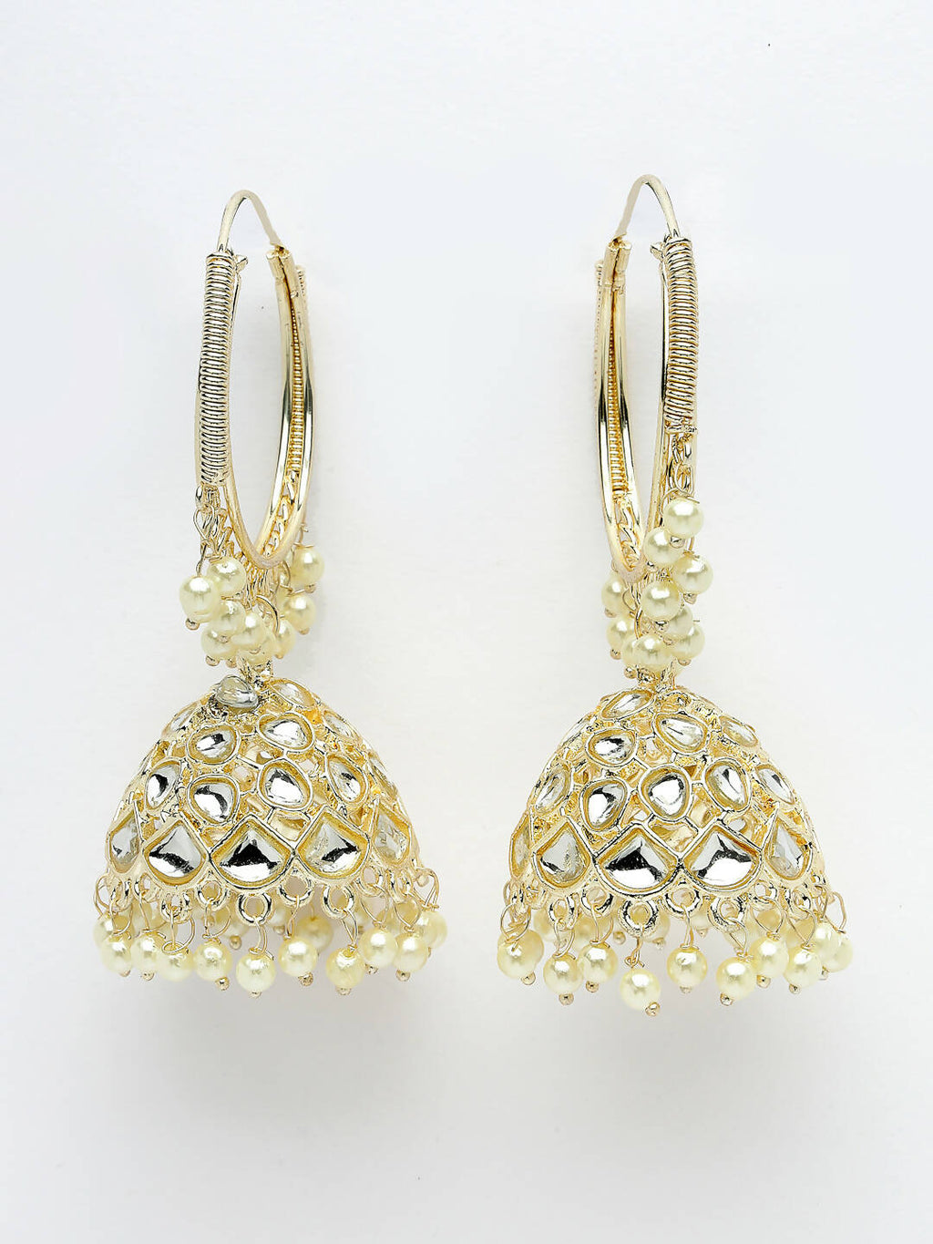 NVR Women Gold-Polished Handcrafted Kundan Jhumka Earrings | Grocsy