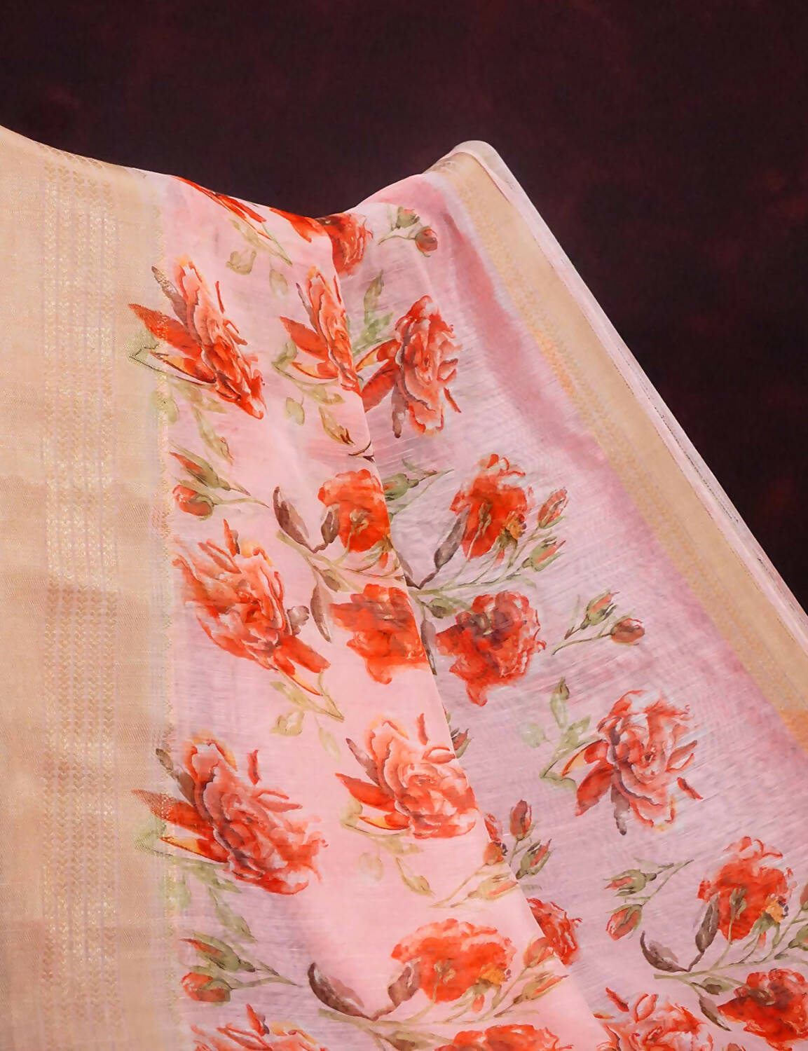 Shades Of Baby Peach With Floral Design Semi Chanderi Saree By Gayathri Reddy Designer Studio | Grocsy