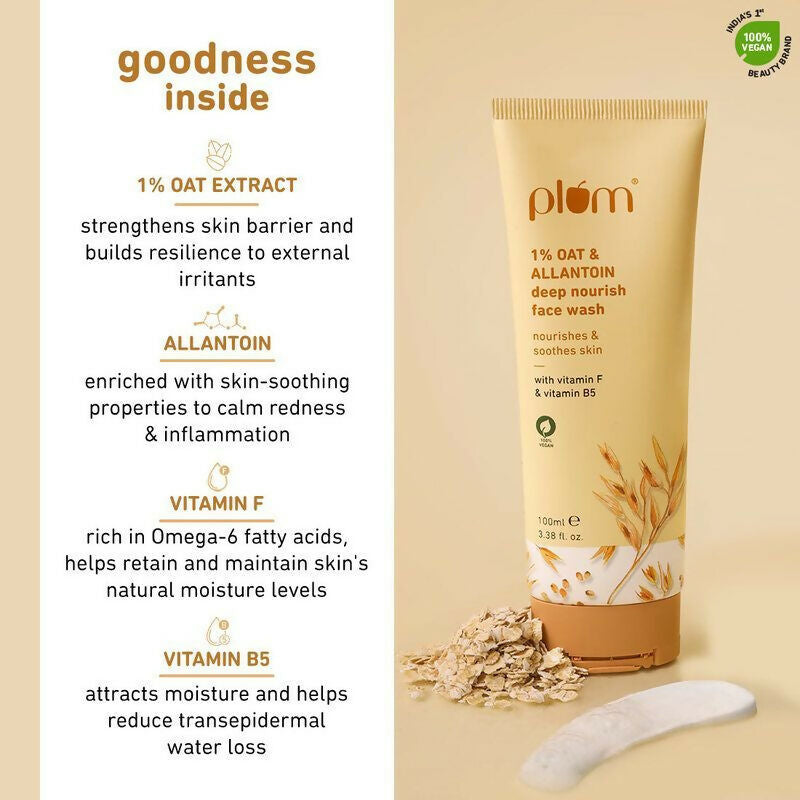 Plum 1% Oat Allantoin Deep Nourish Face Wash With Vitamin F & Vitamin B5 | Grocsy