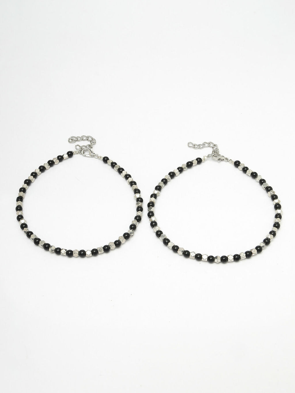 NVR Women's Evil Eye Black & Silver Anklets | Grocsy