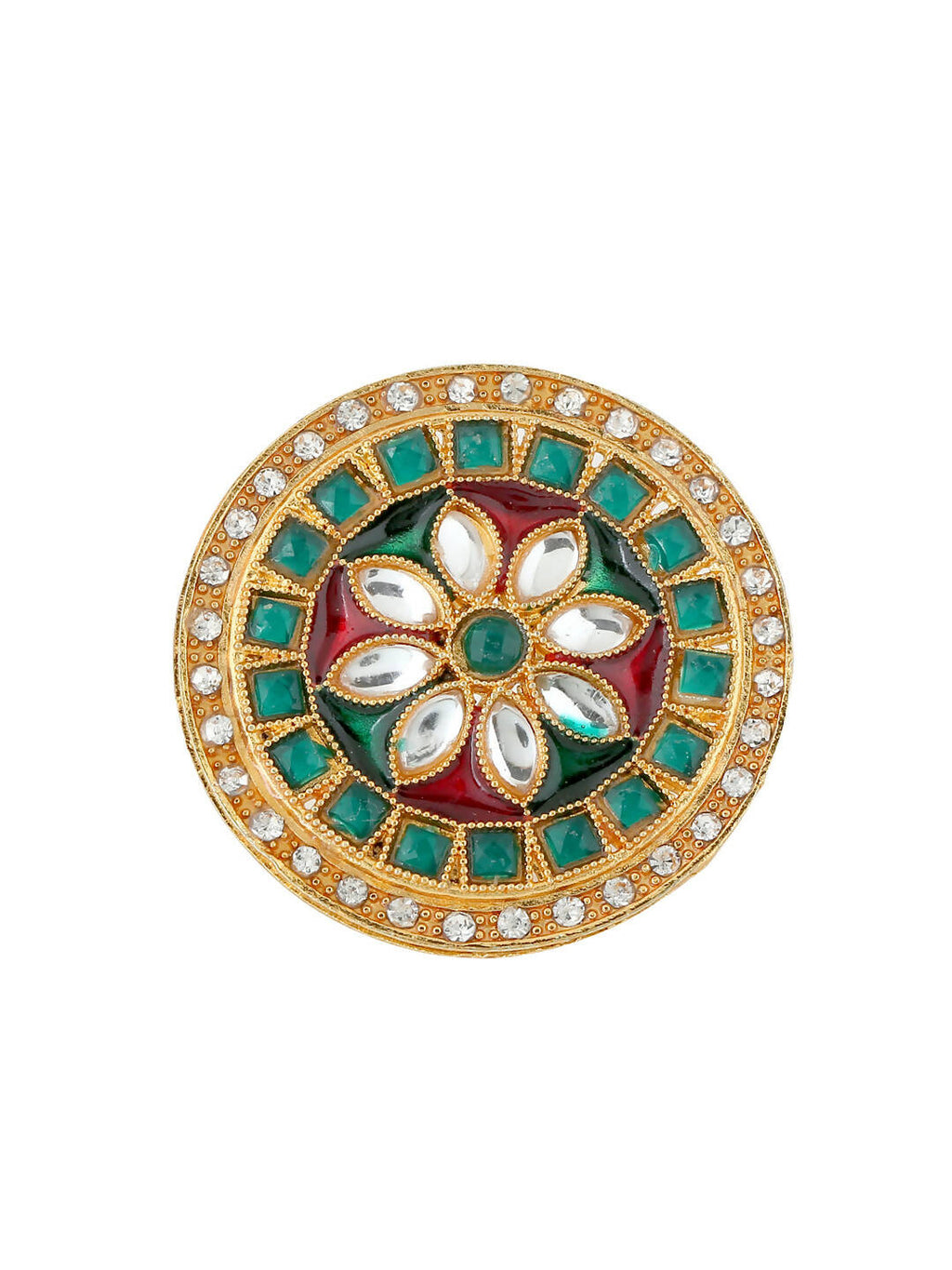 NVR Women's Traditional Kundan Meenakari Gold-Polished Ajustable Finger Ring | Grocsy