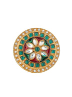 NVR Women's Traditional Kundan Meenakari Gold-Polished Ajustable Finger Ring | Grocsy