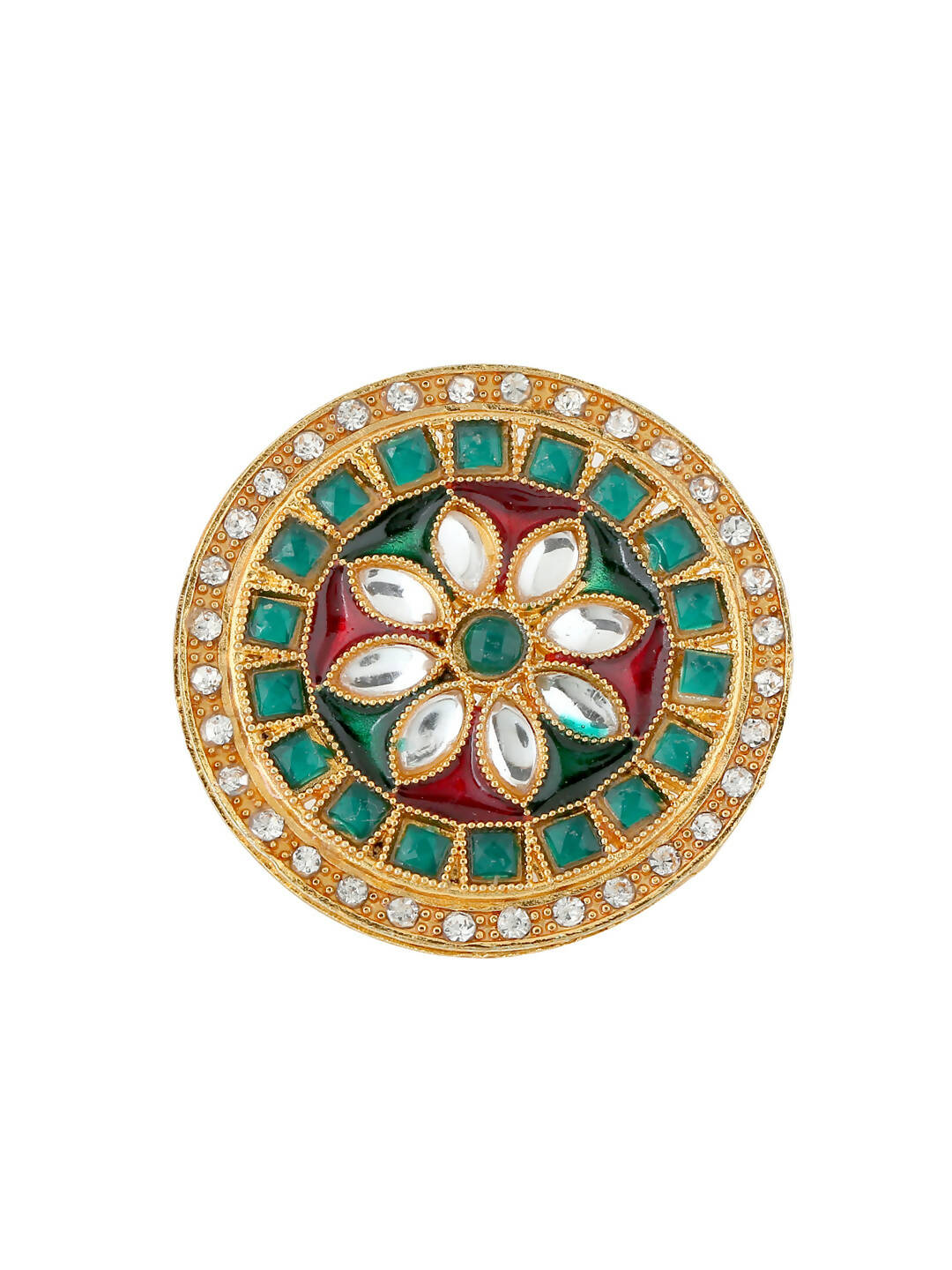 NVR Women's Traditional Kundan Meenakari Gold-Polished Ajustable Finger Ring | Grocsy