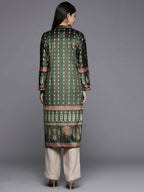 Ahalyaa Women Green & Pink Ethnic Motifs Printed Gotta Patti Velvet Kurta | Grocsy