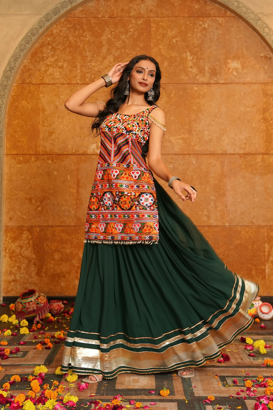 AI Fashion Green Georgette Designer Navratri Wear Lehenga Choli Collection | Grocsy
