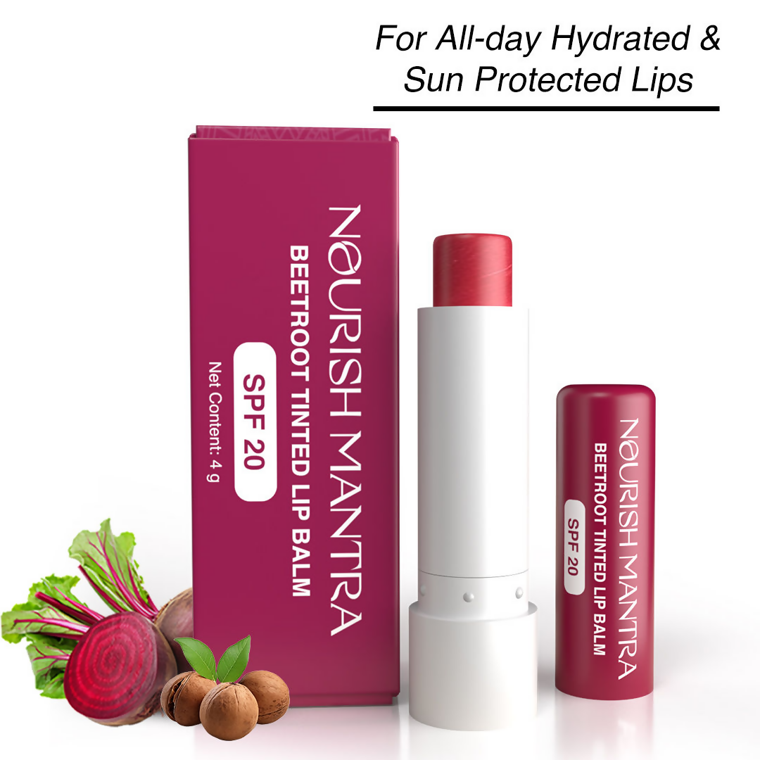 Nourish Mantra Beetroot Tinted Lip Balm with SPF for Smooth, Nourished & Protected Lips | Grocsy