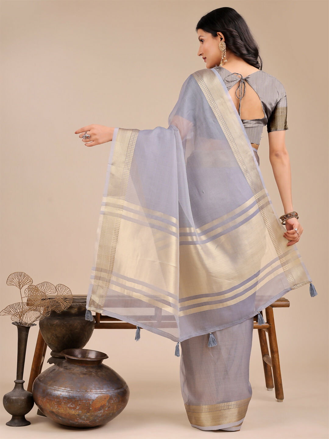 Shree Shyam Fashion Seoul Grey Organza Saree | Grocsy