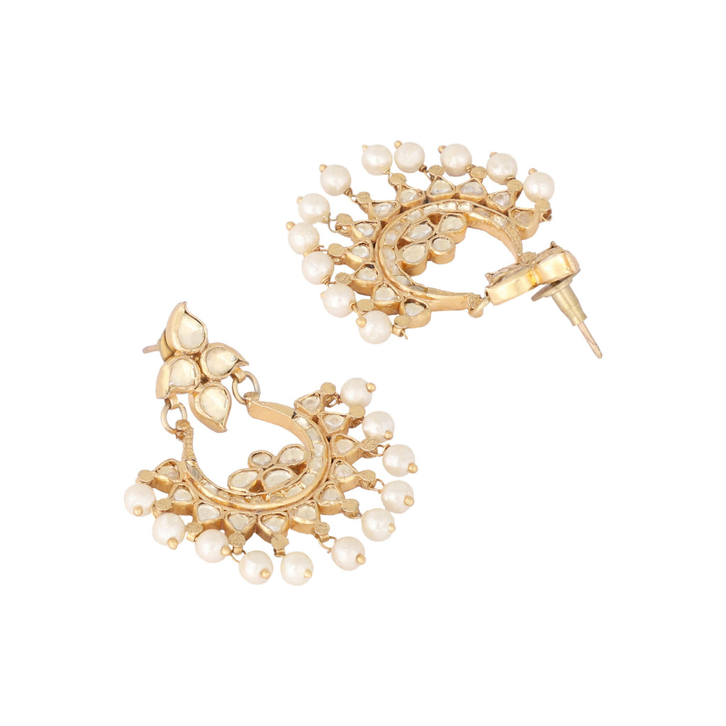 Nuyug 22K Gold Plated Kundan Chandbali Pearl Elegance Earrings | Grocsy