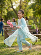 Teeya Creation Womens New Fancy Sky Blue Embroidered Kurta with Salwar & Dupatta Set Palazzo Set | Grocsy