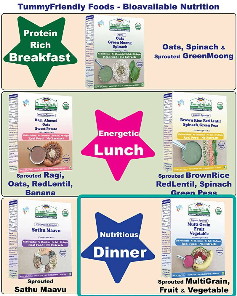 TummyFriendly Foods Organic Sprouted MultiGrain Fruit Vegetable Porridge Mix | Grocsy