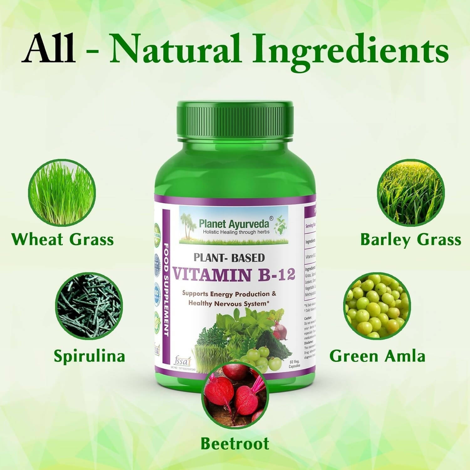 Planet Ayurveda Plant Based Vitamin B12 Capsules | Grocsy
