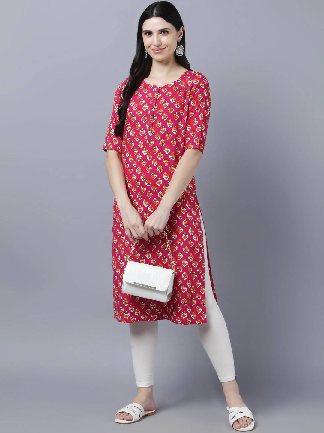 Myshka Women Pink Printed Straight Kurta | Grocsy