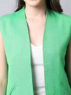 Even Apparels Green Polyblend Open Front Women's Waistcoat | Grocsy