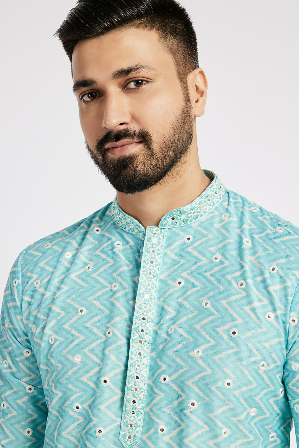 Ethnic India Blue Men's Kurta Embellished Polyester | Grocsy