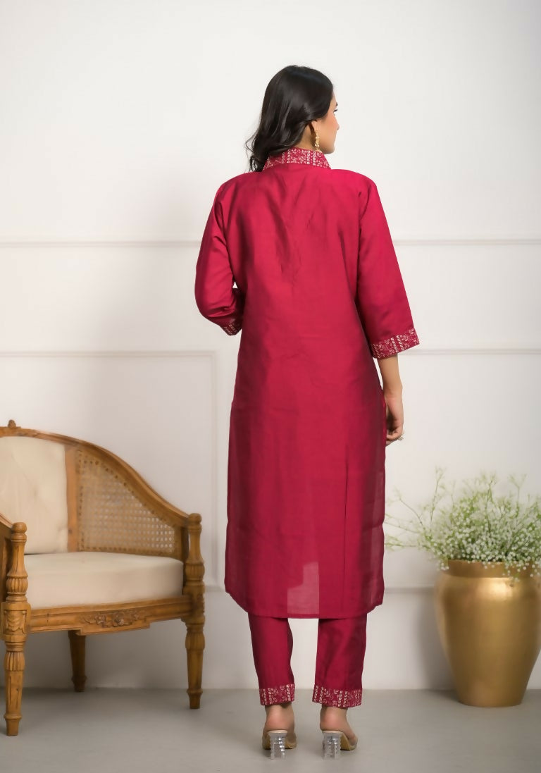 Festive Wear Ethnic Red Viscose chanderi Stitched Suit With Dupatta - Nisha | Grocsy