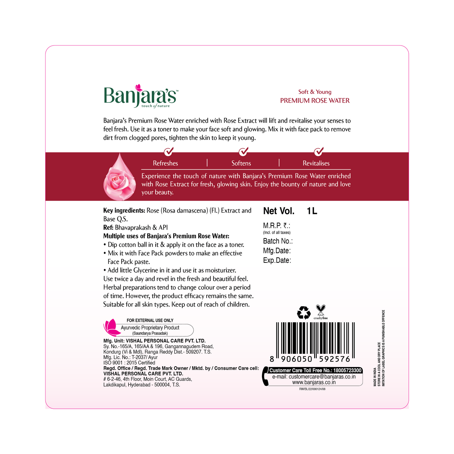 Banjara's Premium Rose Water | Grocsy