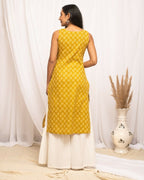 FIORRA Women's Floral Printed Yellow Cotton Straight Kurta | Grocsy