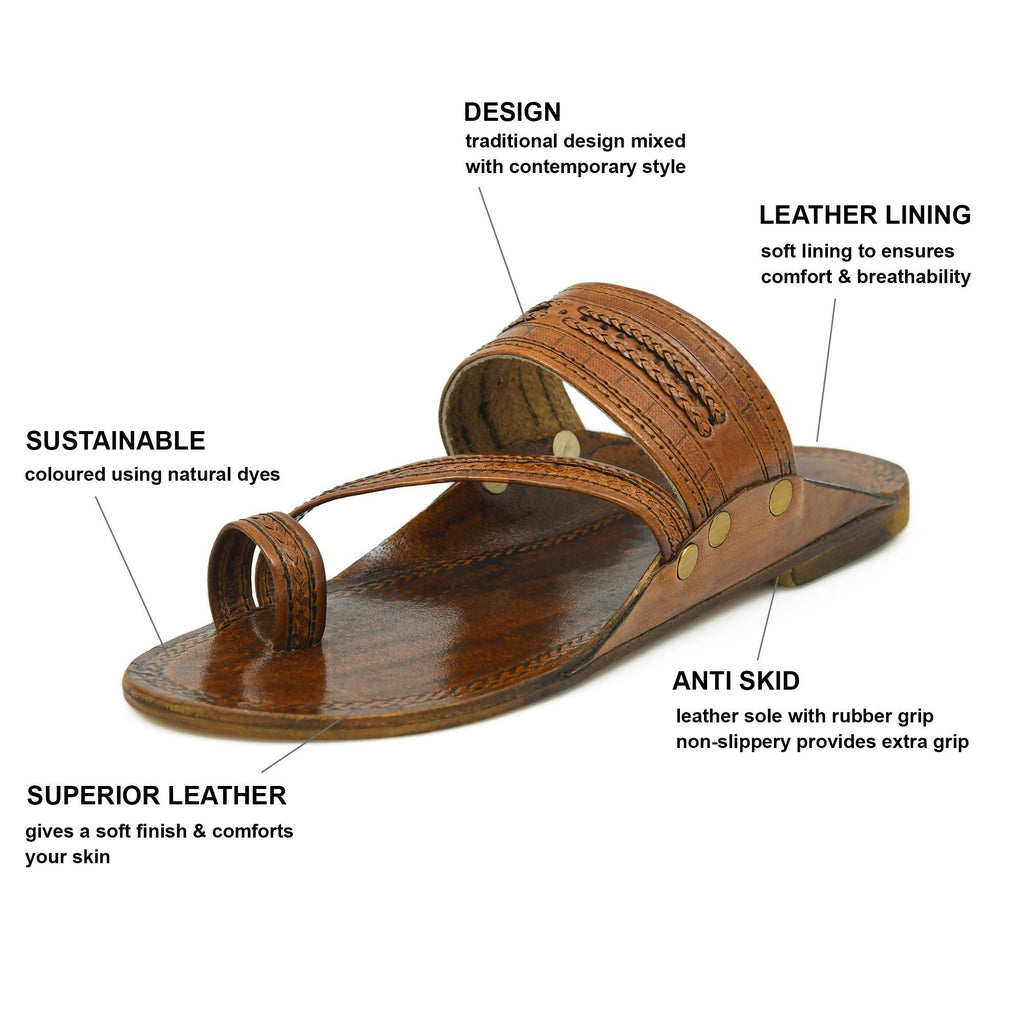 Stepsoft Men Brown Kolhapuri Leather Slippers – Ideal For Wedding & Ethnic Looks | Grocsy
