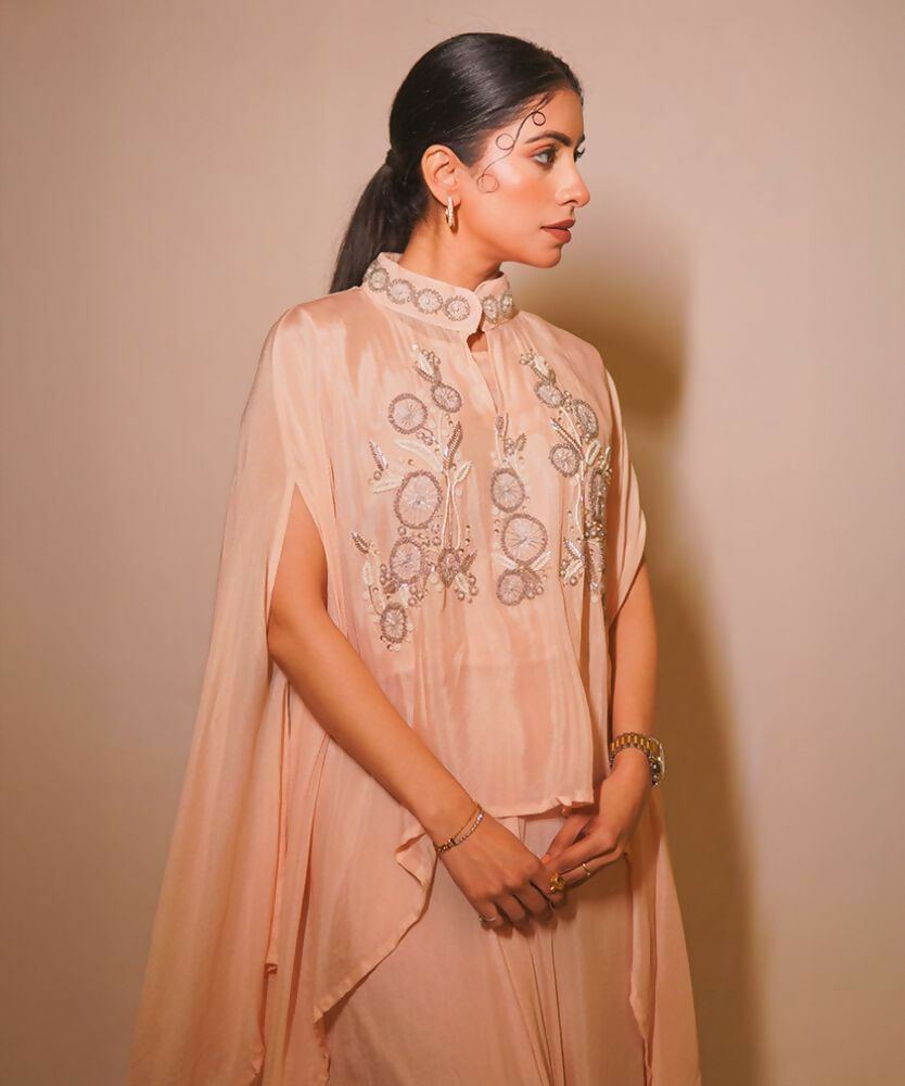 Timaraa Peach Aura Hand-Embellished Georgette Co-Ord Set | Grocsy