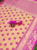 DEIANA'S Beautiful Designer Golden zari Soft Lichi Silk Saree - Cream | Grocsy