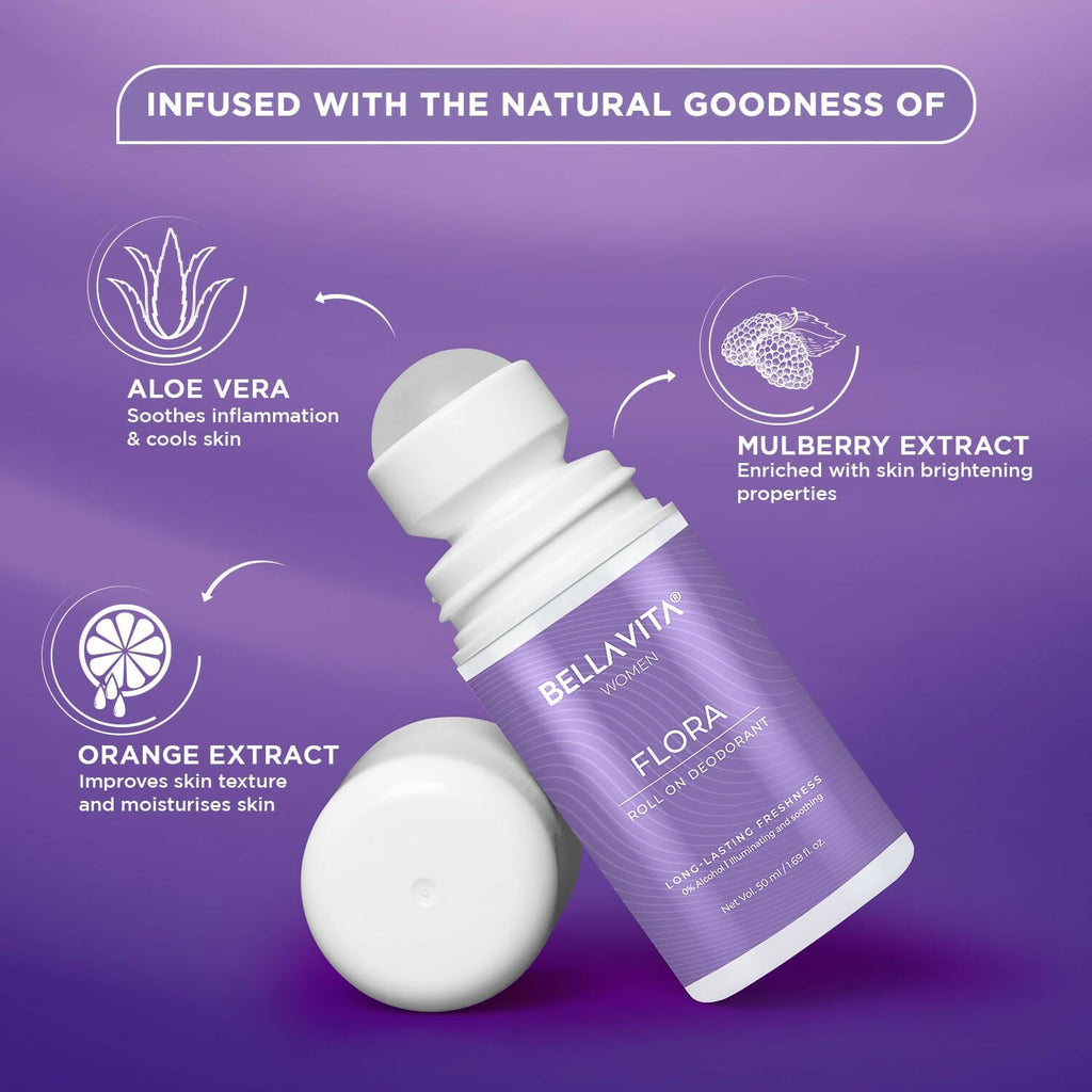 Bella Vita Flora Natural Underarm Roll On Deodorant for Women | Grocsy