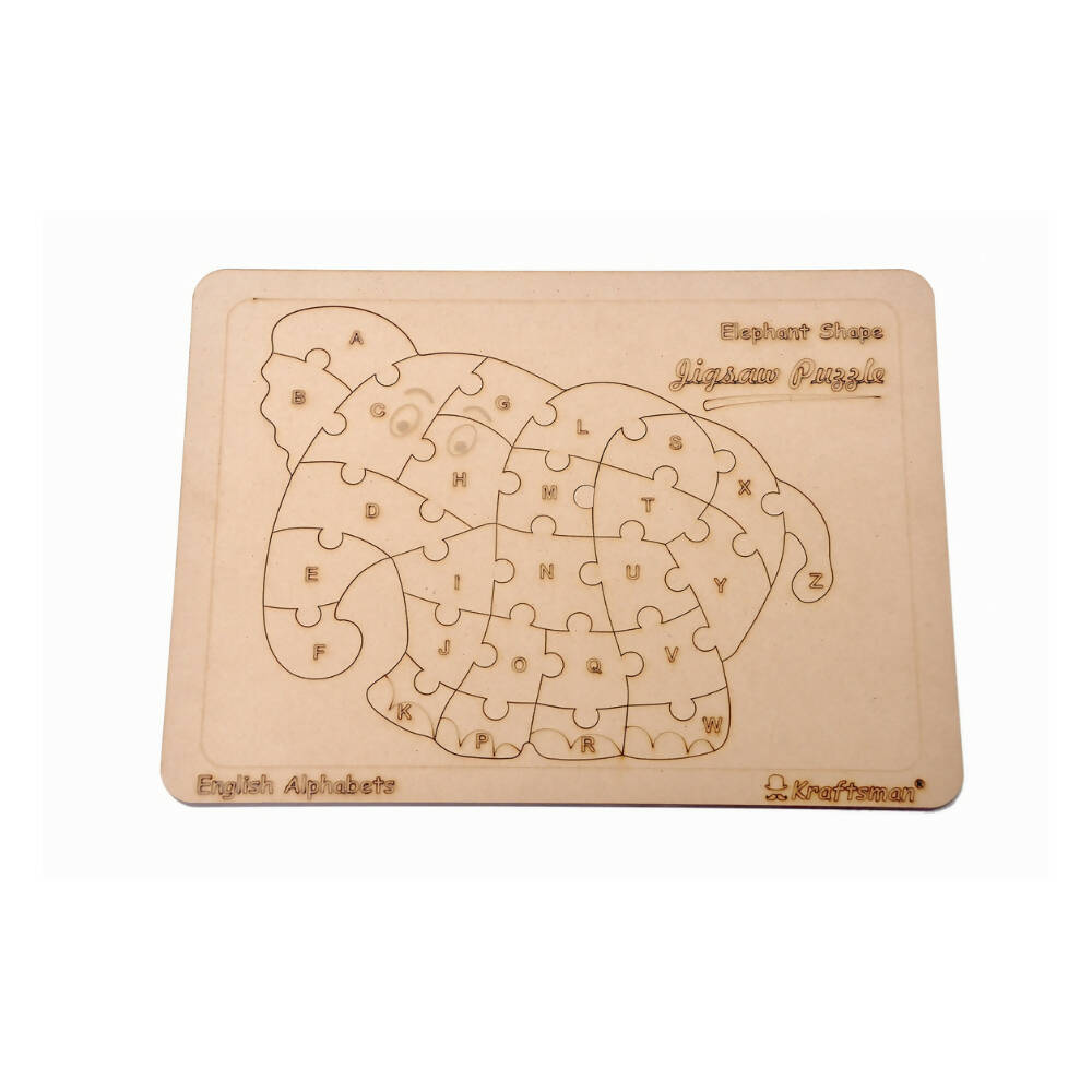 Kraftsman English Alphabets Wooden Jigsaw Puzzles Elephant Shape Puzzle | Color Kit Included | Grocsy
