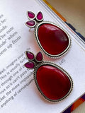 Joban Fashion Women Red Big Monalisa Stone Stud Earring | Grocsy