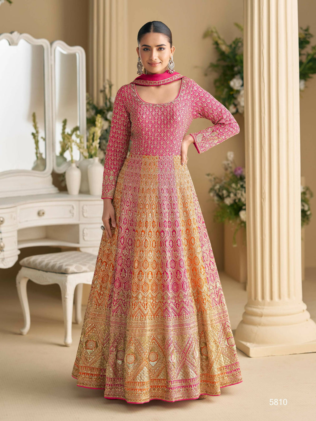 Anaita Peach Georgette Readymade Anarkali Suit with Embroidery Zarkan Work | Grocsy