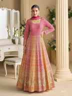 Anaita Peach Georgette Readymade Anarkali Suit with Embroidery Zarkan Work | Grocsy