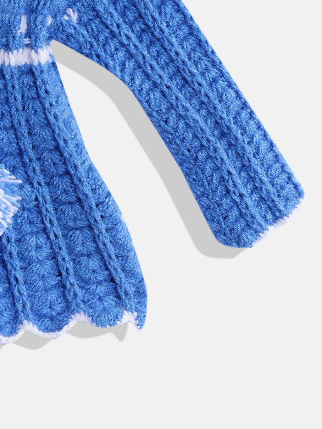 Chutput Kids Woollen Hand Knitted Full Sleeves Self Design Hood Detail Dress For Baby Girls - Blue | Grocsy