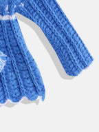 Chutput Kids Woollen Hand Knitted Full Sleeves Self Design Hood Detail Dress For Baby Girls - Blue | Grocsy