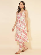 Janasya Women's White Cotton Geometric Printed Casual A-line Co-ords | Grocsy