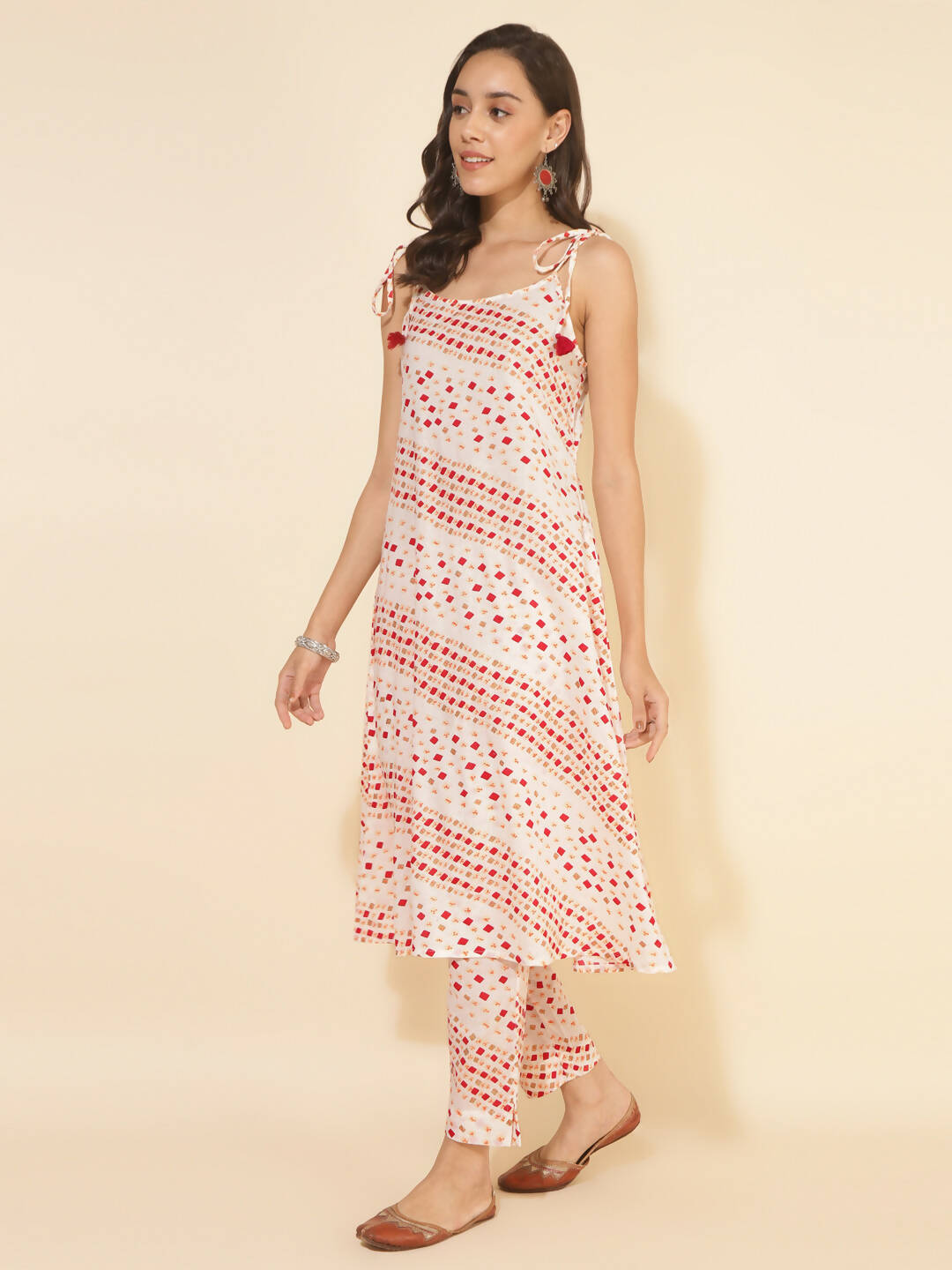 Janasya Women's White Cotton Geometric Printed Casual A-line Co-ords | Grocsy