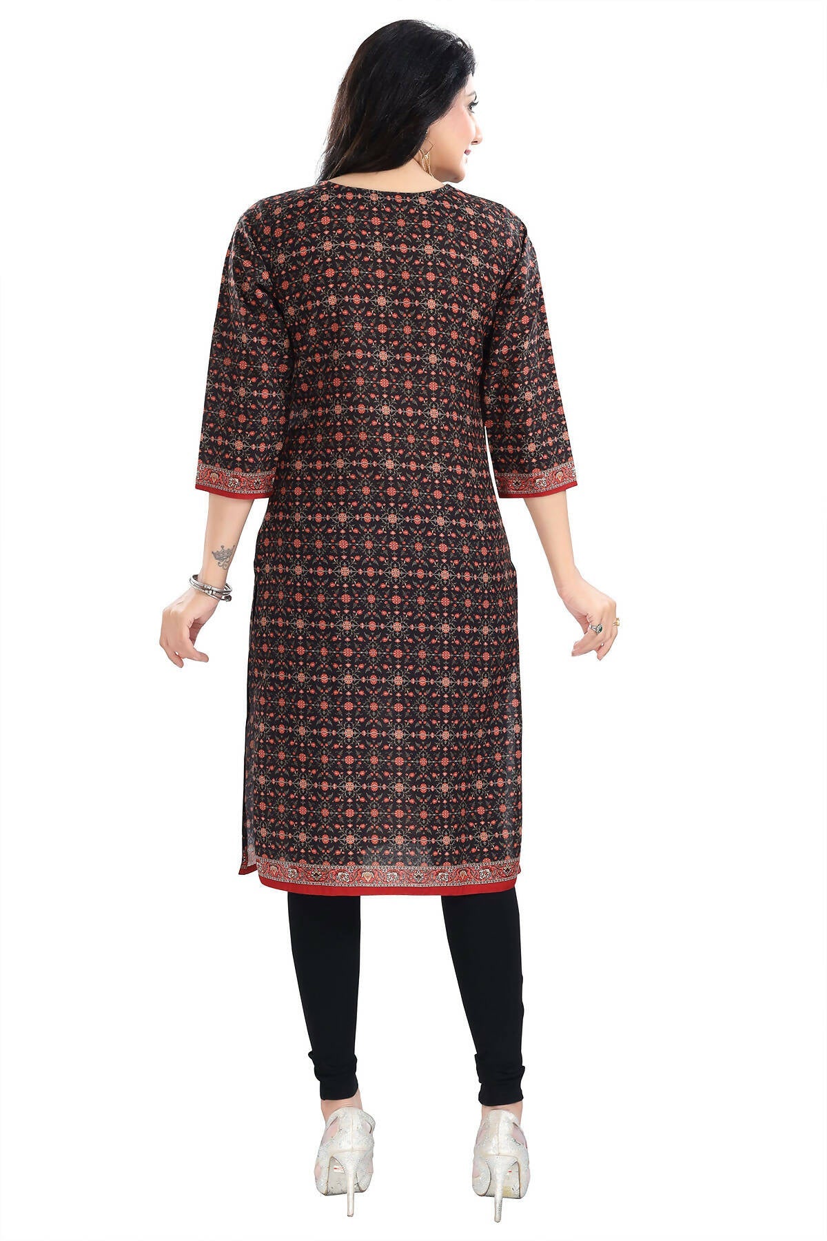 Snehal Creations Black Beauty Designer Digital Print Cotton Slub Fabric Long Kurti Tunic | Grocsy